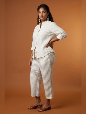 NWT Liz Claiborne Plus Size Cream/Tan Stripe Crop Pants - Size 3XL